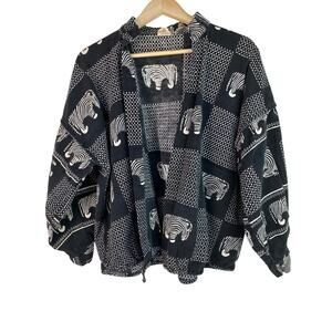 Ann Maurice Vintage Women's S Black White Zebra Drawstring Waist Art Jacket